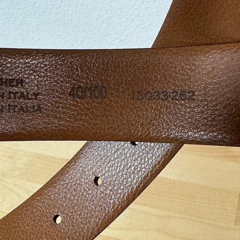 Mens Wearhouse Cognac Leather Brogue Belt Handcrafted in Italy Size 40 13033-262